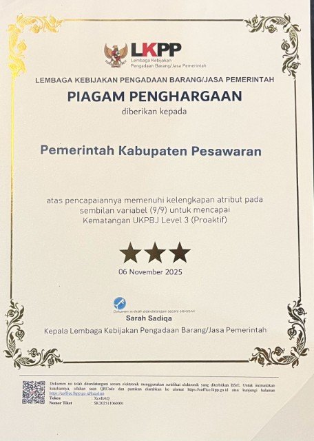 Pemkab Pesawaran Raih Penghargaan UKPBJ Proaktif dari LKPP RI