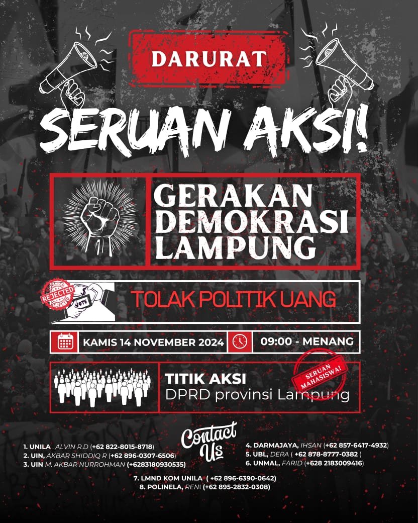 Hari Ini Gerakan Demokrasi Lampung Gelar Aksi Damai Tolak Politik Uang